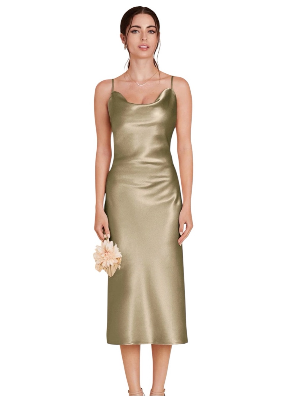 Birdy Grey Womens Cowl Neck Fairy Midi Slip Dress Size M Liza Green Lined Event